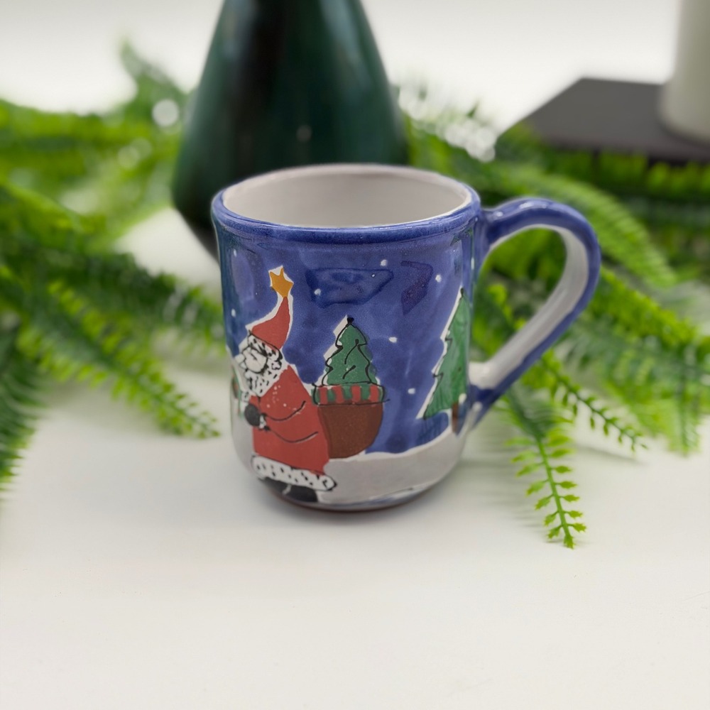 Mesa International Handcrafted Hungary Santa Claus Christmas Coffee Mug Blue